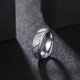 Frosted Brushed Groove Beveled Edge Pattern Mens Womens Tungsten Rings, Engagement Wedding Rings