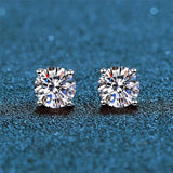 Platinum Plated 0.1-3CT Test Passed Moissanite Diamonds Studs Earrings Silver Bride Wedding Fine Jewellery