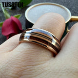 Real Wood Inlay 8MM Rose Gold Colour Guitar String Tungsten Wedding Ring for Men and Women - Fashion Jewellery