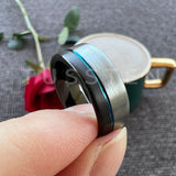 New Arrival 8MM Black Blue Offset Grooved Brushed Tungsten Carbide Wedding Ring for Men Women