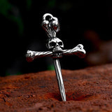 New Skull Cross Necklace Punk Christian Pendant Necklace, Hip Hop Biker Stainless Steel Religious Jewellery