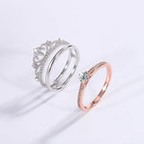 18K Rose Gold Plated D Color Moissanite Diamonds Crown Ring Set - 100% 925 Sterling Silver Fine Jewellery