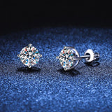 Impeccable 14KWGP D Colour VVS1 2 Carat Moissanite Diamonds Screw Thread Stud Earrings Silver Fine Jewellery - The Jewellery Supermarket