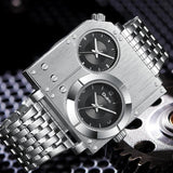 Golden Top Brand Luxury Men's Watches - Stainless Steel Quartz Clock Two Time Zone Unique Wristwatches