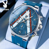 Famous Brand Sport Chronograph Quartz Watch  Fashion Blue Silicone Strap Waterproof Multifunctional Design Wristwatch
