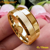 Nice Grooved Beveled Polished Brushed Finish Tungsten Carbide Comfort Fit Rings. Classic Men and Women Wedding Rings