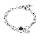 Stainless Steel New Fashion Upscale Black Shell Round Roman Numerals Zircon Charm Thick Chain Bracelets - The Jewellery Supermarket