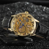 Fashion Top Brand Men's Casual Hollow Skeleton Classic Business Leather Hand Winder Mechanical Wrist Watches