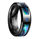New Arrival Black Abalone Shell Ring with Blue CZ Crystal Tungsten Carbide Men and Women Wedding Ring