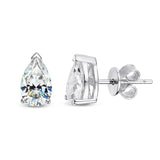 Rhodium Plated 1ct D/G Colour Pear Cut Moissanite Stud Earrings for Women - Sterling Silver Classic Fine Jewellery