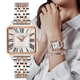 New Quality Fashion Roman Design Square Watches - Gold Plated Alloy Strap Luxury Ladies Quartz Wristwatches