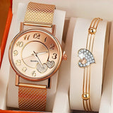 New Elegant Rose Gold Silver and Black Colour Heart Dial Watches -  High-level Female Luxury Watches for Women