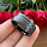 New Arrival Grooved Faceted Brushed Tungsten Hammer Rings - Cool Design Wedding Engagement Jewellery - The Jewellery Supermarket