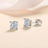 Superb D Colour VVS1 Princess Cut Moissanite Diamonds Earring - Sterling Silver Plated with 18K White Gold Jewellery - The Jewellery Supermarket