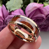 New Tungsten Wood Inlay Beveled Egdes Flat Polished Finish Fashion Wedding Rings For Men Women
