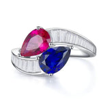 Charming Double Stone Colour Contrast Water Drop Lab Created Ruby Sapphire Versatile Personality Big Rings