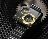 Golden Top Brand Luxury Men's Watches - Stainless Steel Quartz Clock Two Time Zone Unique Wristwatches - The Jewellery Supermarket