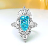 Luxury Aqua Blue Treasure Droplet High Quality AAAAA High Carbon Diamonds Ring - Fashion Silver Fine Jewellery