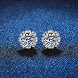 Charming Flower Shaped 1Carat D Colour Round Moissanite Diamonds Earrings For Women - Silver Fine Jewellery - The Jewellery Supermarket