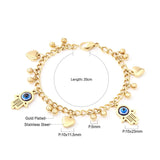 Blue Evil Eye CZ Charm Bracelets - Gold Colour Stainless Steel Drop Water Double Layer Cuban Link Jewellery - The Jewellery Supermarket