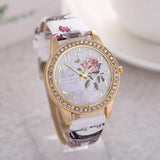 New Arrival Fashion Ladies Watches - Printed Flower Design Luxury Casual Quartz Leather Dress Wristwatches