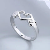 New Popular Romantic Heart Hand Hug Fashion Ring for Women and Girls -  Silver Color Punk Gesture Fashion Gift