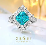 Intense Square Topaz Blue AAAAA High Carbon Diamond Big Rings for Women - Fine Fashion Jewellery - The Jewellery Supermarket