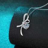 Bow-knot Sparkling White Gold Plated 1ct D Color Moissanite Diamond Necklace for Women - Fine  Jewellery