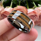 Whisky Barrel Wood Inlay Polished Shiny UnisexTungsten Ring Couple's Fashion Wedding Ring Comfort Fit Jewellery