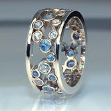 Alternate New Design Hollow Out Big Small Blue White AAA Zircon Crystals Fashion Ring