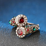Antique Gold Color Double Head Red Gem Stone Finger Red Ring