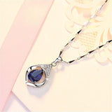 Attractive Silver 925 Jewelry Necklace Water Drop Shape Sapphire Zircon - Best Online Prices by Jewellery Supermarket