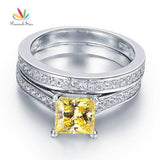 Beautiful 1.5 Carat Princess Cut Yellow Canary Silver Wedding Ring Set - The Jewellery Supermarket