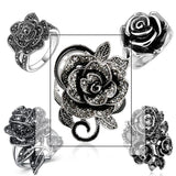 Black Rose Ring with Quality Cubic Zirconia Micro Pave Vintage Flower Rings