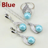 Blue Grey White Pink Pearl AAA+ Cubic Zirconia 925 Silver Jewelry Set - The Jewellery Supermarket