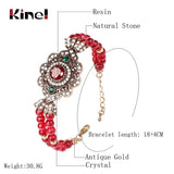 Boho Crystal Flower Fashion Antique Gold Red Natural Stone Bracelet - The Jewellery Supermarket