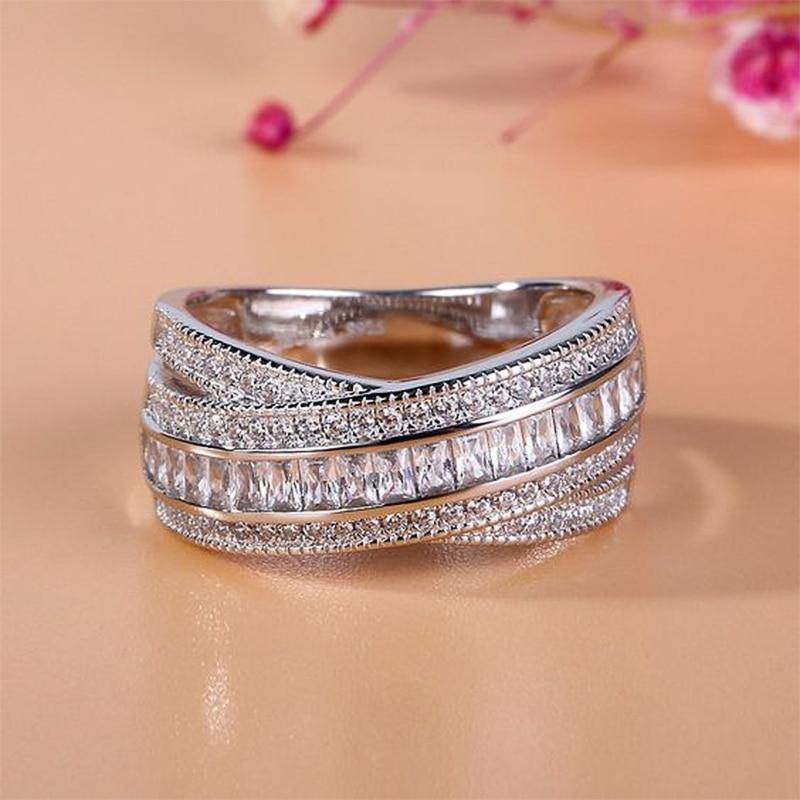 Brilliant Fancy Cross Finger Special Design Square AAA+ Cubic Zirconia Diamonds Ring - The Jewellery Supermarket