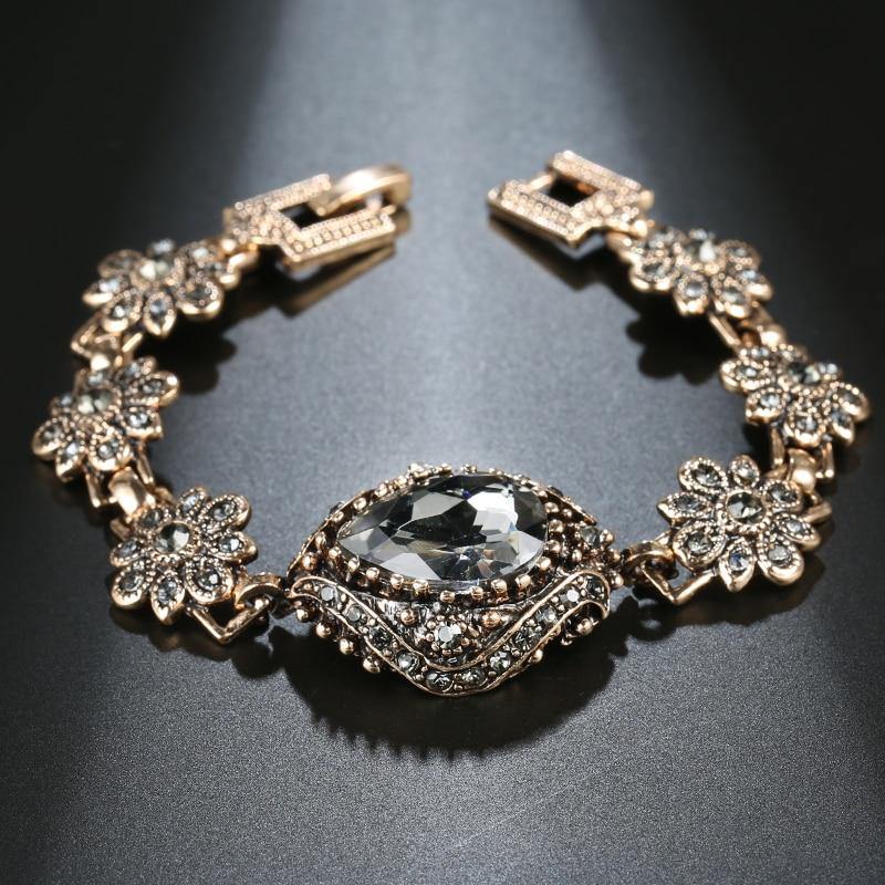 Charm Antique Gold Color Grey Crystal Bohemia Ethnic Bracelet - The Jewellery Supermarket