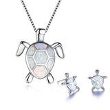 Charm Geometric Shape Blue Imitation Fire Opal Pendant Necklace With Earrings - The Jewellery Supermarket