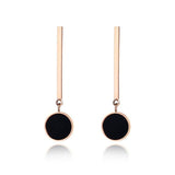 Classic Black Round Acrylic Rose Gold Stainless Steel Long Earrings - The Jewellery Supermarket