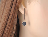 Classic Black Round Acrylic Rose Gold Stainless Steel Long Earrings - The Jewellery Supermarket