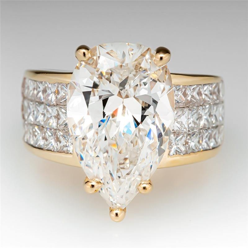 Classic Inlaid Big Drop Shaped AAA+ Cubic Zirconia Diamonds Eternity Ring - The Jewellery Supermarket