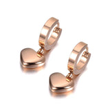 Classic Rose Gold Romantic Stainless Steel Love Heart Hoop Earrings