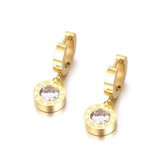 Classic Round Roman Numerical AAA+ CZ Diamonds Titanium Steel Hoop Earrings - The Jewellery Supermarket