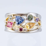 Colourful Round Square Pear Triangles AAA Zircon Crystals Ring