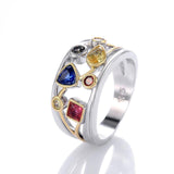 Colourful Round Square Pear Triangles AAA Zircon Crystals Ring - The Jewellery Supermarket