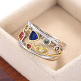 Colourful Round Square Pear Triangles AAA Zircon Crystals Ring - The Jewellery Supermarket