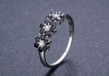 Cute 925 Sterling Silver Flower Bague Black Spinel Wedding Rings - Best Online Prices by Jewellery Supermarket