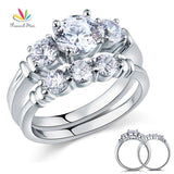 Dazzling Round Cut 2-Pcs Simulated Lab Diamond Silver Promise Engagement Ring Set