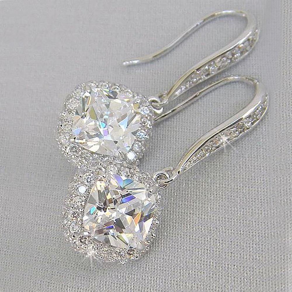 Delightful New AAA Zircon Silver Color Square Drop Earring-Wholesale Prices by Jewellery Supermarket - The Jewellery Supermarket